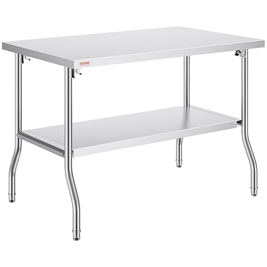 VEVOR Stainless Steel Foldable Work Table, 30 * 48 Inch Heavy Duty Food Outdoor Double Layer Stainless Steel Worktable for Commercial Kitchen Restaurant - Image 12