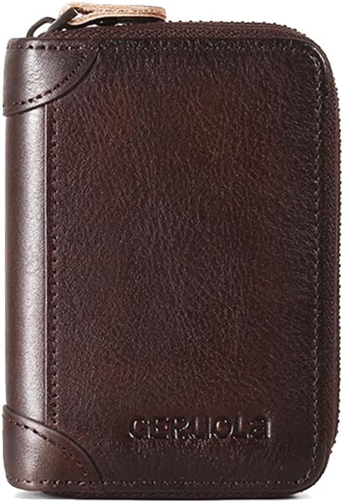 Card Bag Cowhide Wallet Men Coin Purse RFID Blocking Card Case Portable Card Holder Coin Bag Pouch with 12/20/30/45 Card Slots Coffee A by PORRASSO
