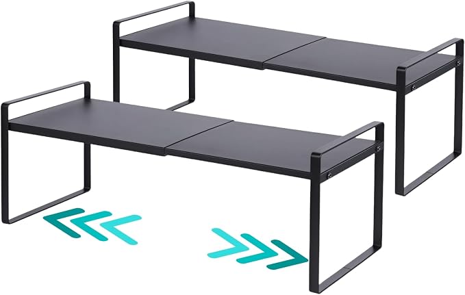2-Pack Expandable Shelf Organizer for Kitchen Countertop, kitchen organizers and storage，under sink expandable shelf organizer (black, 8.2’’D * 12.2-21.6’’W * 7.7’’H) by LJHFUQHUHU