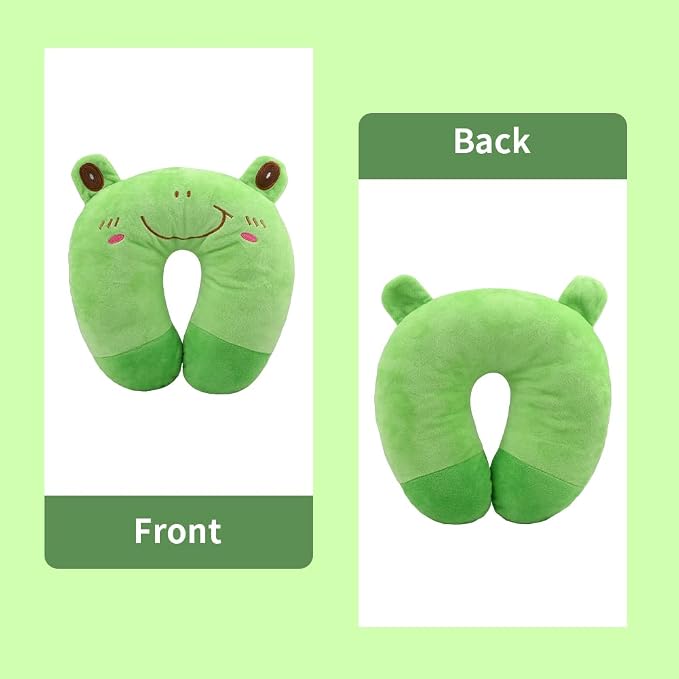 EKDJKK Travel Pillow for Kids, Cute Animal Neck Pillow Support U Shaped Cushion Plush Soft Rest Reading Pillow Sleeping Pillow for Airplane Train Car (Frog) - Image 8