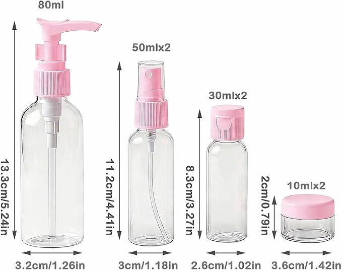 7 Pack Travel Bottles for Toiletries, TSA Approved Travel Size Containers with Toiletry Bag, Leak-Proof Liquid Containers for Shampoo, Conditioner, Lotion and Cosmetic (Cherry Pink) - Image 2