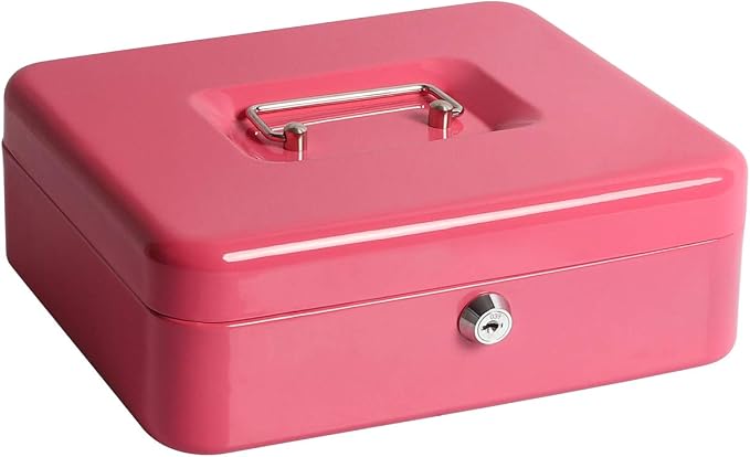 Jssmst Cash Box with Tray - Pink Money Box with Key Lock, Money Saving Box Lock Box, 9.84'' x 7.87'' x 2.6'', SM-CB00125PK by Jssmst