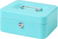 Jssmst Cash Box with Key Lock - Durable Metal Cash Box with Money Tray, Light Blue, Medium by Jssmst