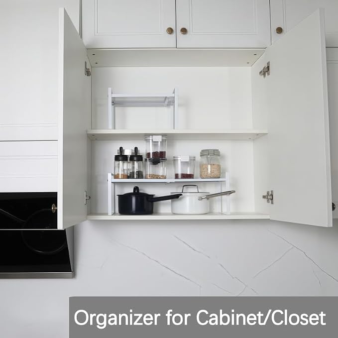 Expandable Cabinet Shelf Organizer Riser for Kitchen Pantry Cupboard Under Sink Countertop (white, 8.2’’D * 12.2-21.6’’W * 7.7’’H) - Image 4