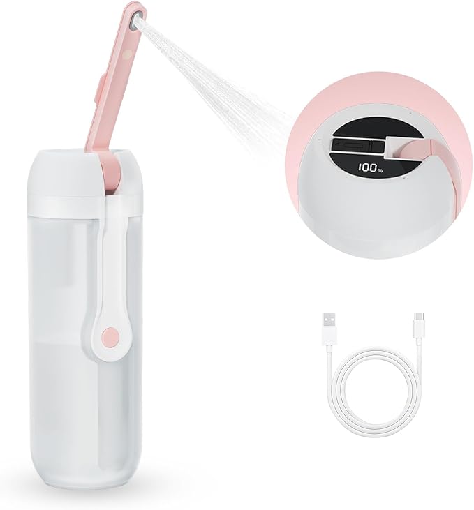 Portable Electric Bidet for Travel with 180° Adjustable Nozzle, Strong Water Pressure- Handheld Rechargeable USB-C Bidet,350ml Waterproof Personal Hygiene Cleaner for Postpartum Women, Camping (Pink) by gimubaba