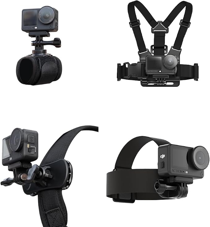 4 in 1 Accessories Set for DJI Action 6/5Pro/4/3/2,Chest Mount Harness/Head Strap Mount/ 360°Rotating Wrist Strap/360° Rotation Quick Clip Bracket for GoPro Hero 13/12/11 (Set 1) by SUREWO