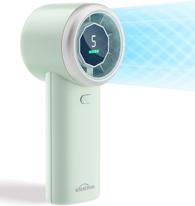 WHATOOK Portable Handheld Turbo Fan, 5 Speeds Mini Personal Fan with 4000mAh Rechargeable Battery, Small Pocket Fan for Travel Essentials, Beach, Office, Gifts for Women Men - Mint Green by FashionCaring-MakeitYours