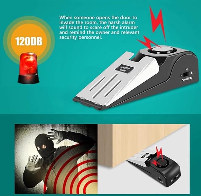 Portable Door Lock & Door Stop Alarm Set, Dual Protection Home Security Door Kit, Travel Hotel Lock Devices Pocket Self Defensey Tools for Traveling Hotel Home Apartment,Red, - Image 4