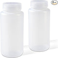 DEMORA 16 oz Plastic Bottles with Lids, Airtight Refillable Wide Mouth Travel Bottles for Toiletries, HDPE Food Grade Plastic Containers for Liquids Pill Water Sample Lab Reagent (Translucent, 2 Pcs) by DEMORA