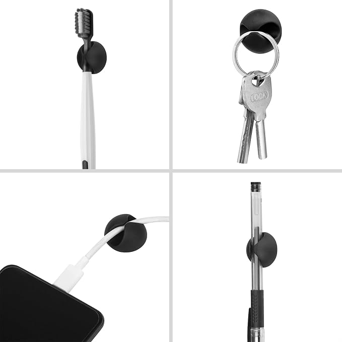 12PCS Black Adhesive Cable Clips Cord Organizer for Wire Management | Residue-Free Strong Adhesive, No-Drill Install, For Charger Headphone Cords, Home Office Desk Car Nightstand, Wire Organizer - Image 6