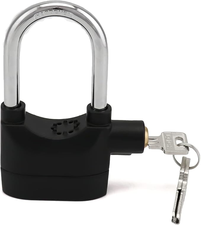 QWORK Alarm Lock, 110 dB Anti-Theft Security Padlock, 2 Pack Door Motorcycle Bicycle Padlock, Universal Security Siren Alarm Lock with 3 Keys (Black) - Image 2