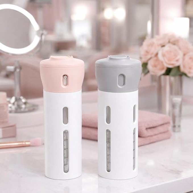 Travigo 4-in-1 Travel Dispenser Bottle Set, TSA Approved, Leak Proof, Reusable 1.4 oz. (40 mL) Toiletry Containers for Shampoo, Conditioner, Soap, Lotion, Skincare (2 Pack, Pink & Gray) - Image 8