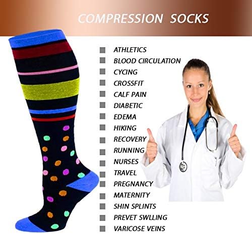 Different Touch 6 Pairs Pack Women Travelers, Anti-Fatigue, Graduated Compression Knee High Socks 9-11 - Image 3