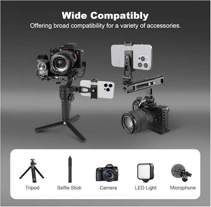 Metal Phone Tripod Mount with Cold Shoes & 1/4" Thread, 180° Tilt & 360° Rotation Tripod Phone Holder Stand for iPhone 16 Pro Max/Samsung Galaxy/All Phones/Camera/Cage/Selfie Stick (69001) - Image 5