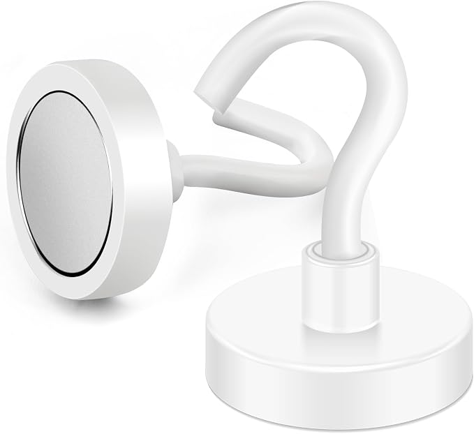 Magnetic Hooks 50LB+ Heavy Duty Magnet Hook for Cruise Cabins | Super Neodymium Hanging Hooks White Strong Magnets with Hook for Fridge Magnetic Hanger for Grill Toolbox - Pack of 4 - Image 5