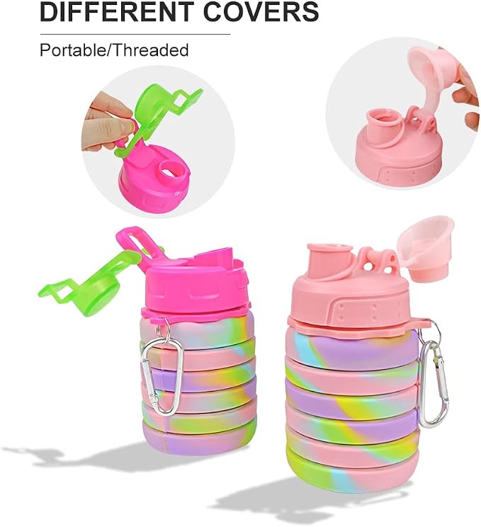 Silicone Collapsible Water Bottles, 16oz(500ml) Portable Foldable Expandable Water Bottle Sports Cups, Leak Proof Reusable BPA Free, for Outdoor Activities (Blue-A) - Image 9