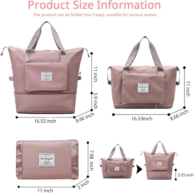 Large Capacity Foldable Travel Bag, Expandable Waterproof Carry on Bag, Dry and Wet Separation Spor Duffel Bags - Image 4