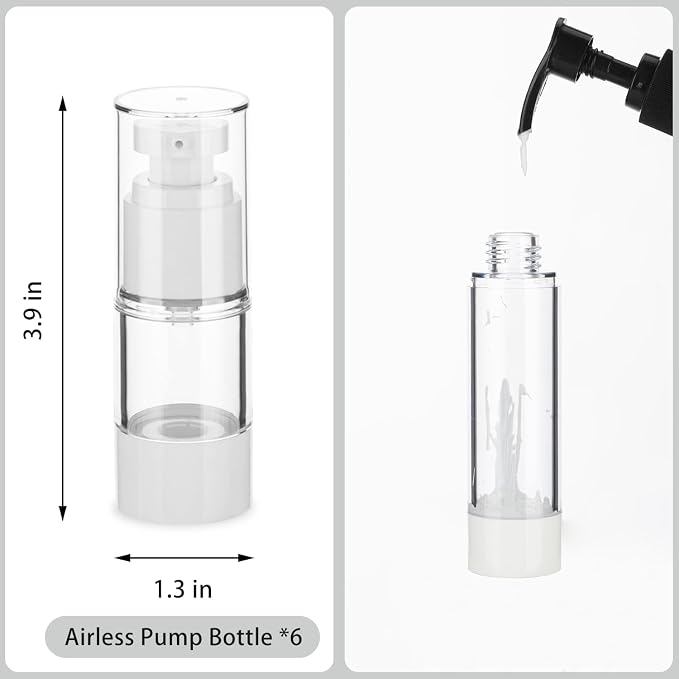 0.5OZ/15ML Clear Airless Pump Bottles, Lotion Dispenser Travel with Pump, Vacuum Plastic Travel Size Lotion Bottle for Foundation, Creams, Cosmetic(6 Pack) - Image 2