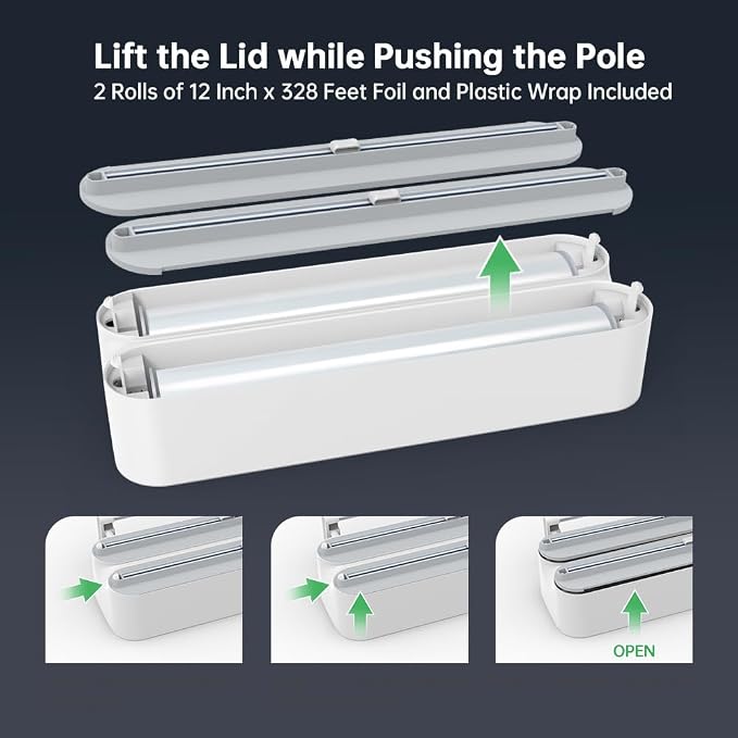 Magnetic Wrap Dispenser with Cutter - 3-in-1 Kitchen Organization and Storage for Plastic Wrap, Aluminum Foil & Paper Towel Holder | Strong Magnet Fridge & Wall Mount (Includes Wrap & Foil) - Image 5