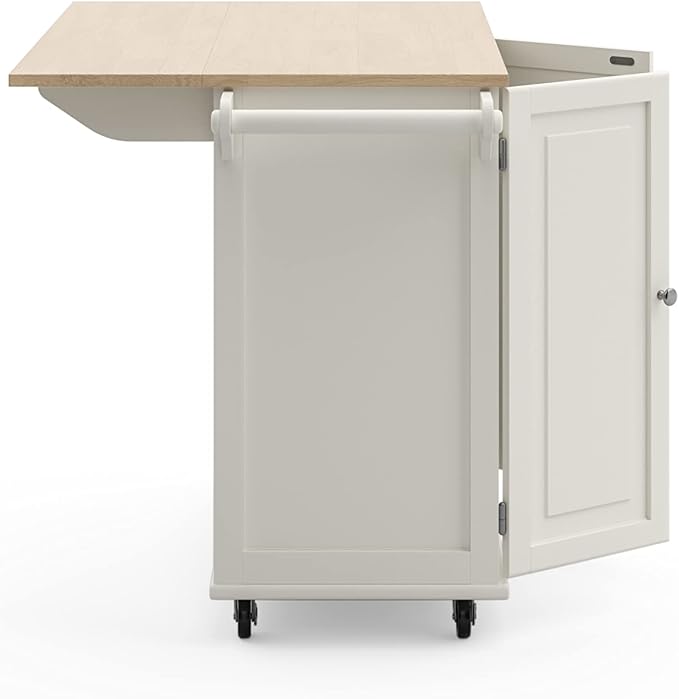 Homestyles Dolly Madison Off-White Mobile Kitchen Island Cart with Wood Drop Leaf Breakfast Bar - Image 13