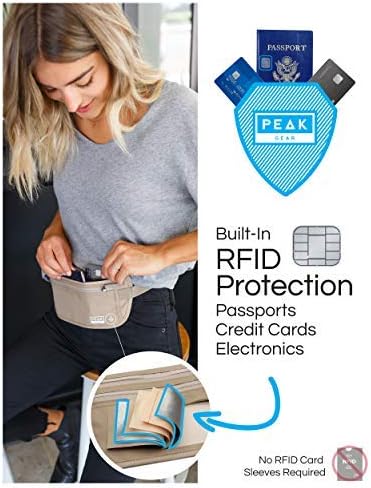 Peak Gear Travel Money Belt. Premium Quality Travel Wallet with RFID Blocking Fabric to Protect Credit Cards, Passports and Documents. Exclusive Theft Protection and 2 Recovery Tags | Beige - Image 6