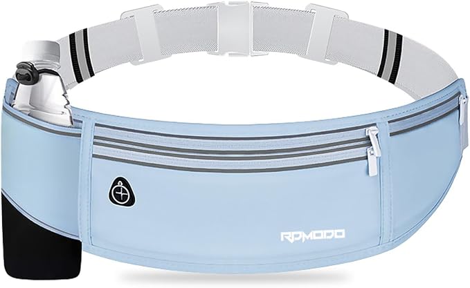 Water Resistant Fanny Pack for Men Women with Bottle Holder, Blue | Adjustable Running Belt, Lightweight & Breathable, Phone Holder for Running Workout, Waist Pack for iPhone 16 17 Samsung S26 by RDMODO