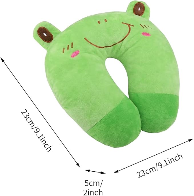 EKDJKK Travel Pillow for Kids, Cute Animal Neck Pillow Support U Shaped Cushion Plush Soft Rest Reading Pillow Sleeping Pillow for Airplane Train Car (Frog) - Image 2