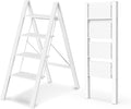 4 Step Ladder, Foldable Step Stool, 300lbs Load, White | Folded 43''H x 2''T; Net 9.9 lbs; Rigid Aluminum Steps; No Assembly; For Home, Kitchen, Office, Pantry, Closets, Cabinets by WOAWOAHOME