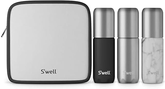 S'well 3.4oz Travel Bottle Set, Includes 3 Lightweight and Recyclable Aluminum Bottles, Leakproof Pumps For Shampoo, Conditioner, Body Wash, Lotions, Sanitizers, and More, TSA Carry On Approved by Swell