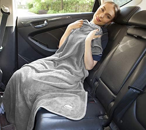 BlueHills Travel Blanket Pillows for Two Airplane Traveling Essentials Flight Throws in Bag case with Backpack Clip Compact Large Plane Accessories – Light Gray and Light Pink - Image 9