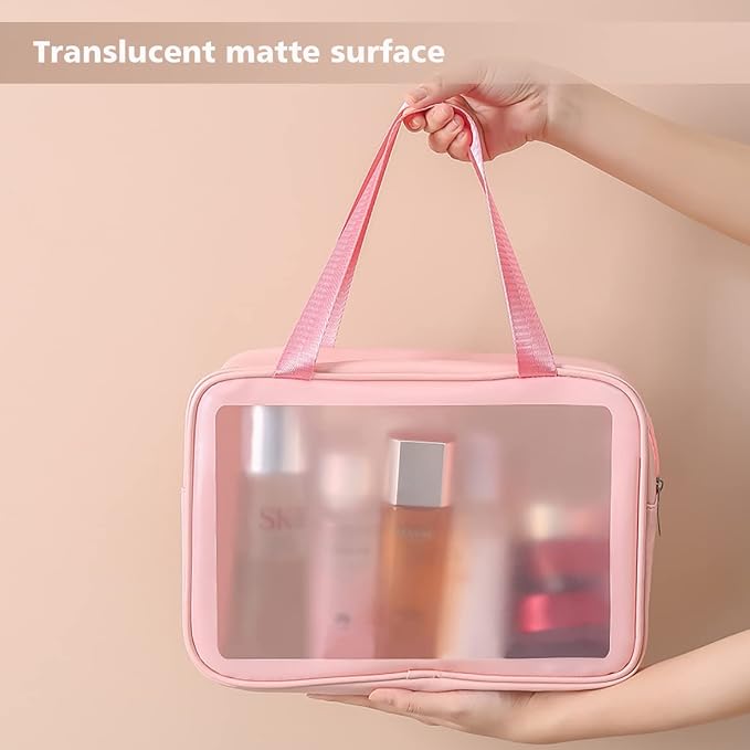 DAPOWER Travel Toiletry Bag for Women, Matte Translucent Toiletry Bag with Handy Handle, Makeup Cosmetic Organizer Bag for Travel Toiletries Accessories (Pink) - Image 5