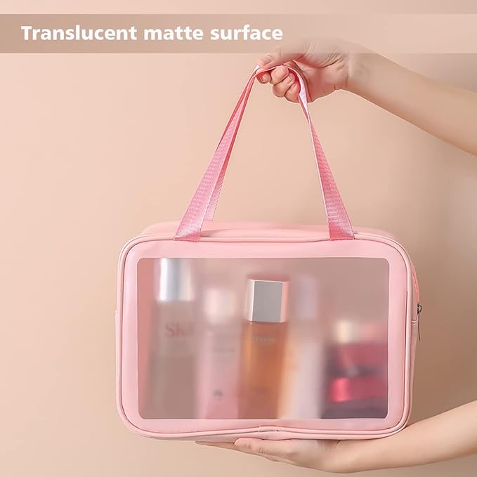 DAPOWER Travel Toiletry Bag for Women, Matte Translucent Shower Bag with Handy Handle, Makeup Cosmetic Organizer Bag for Travel Toiletries Accessories (Pink) - Image 5