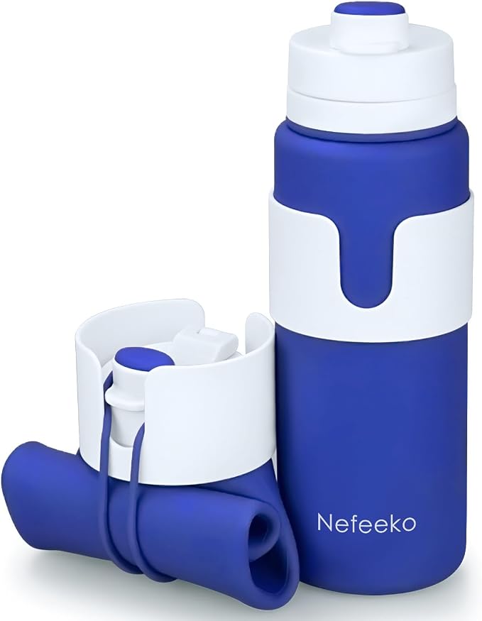 Nefeeko Collapsible Water Bottle, BPA Free 26oz Silicone Water Bottles | Foldable Water Bottles for Travel Sports, Leak-Proof Spill-Proof Portable Water Bottle with Carabiner, Lightweight by Nefeeko