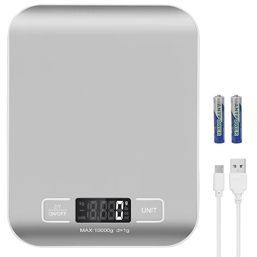 Digital Shipping Scale,Stainless Steel Panel, Accurate Portable Postal Scale for Packages, Small Business,Kitchen, Food, Handmade, Liquids, and Boutique (Silver Rechargeable(10kg/1g)) by Selegere