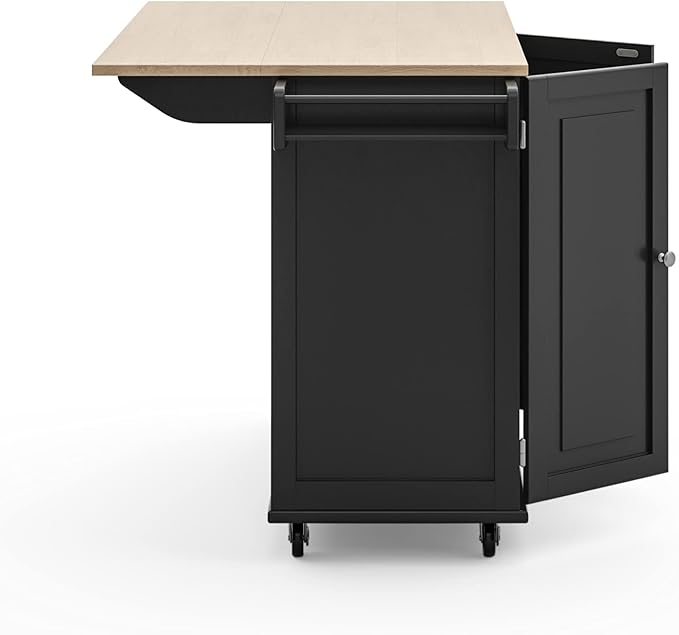 Homestyles Dolly Madison Black Mobile Kitchen Island Cart with Wood Drop Leaf Breakfast Bar - Image 16