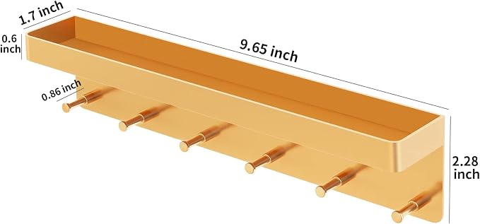 MKO Key Holder for Wall, Mail Organizer and Key Rack with Tray for Hallway, 6 Key Hooks Wall Mount Adhesive(Gold) | Metal Material, Key Rack with Shelf, Wall Mount, Mail Organizer Tray, Suitable for Entryway, Hallway, Living Room - Image 4