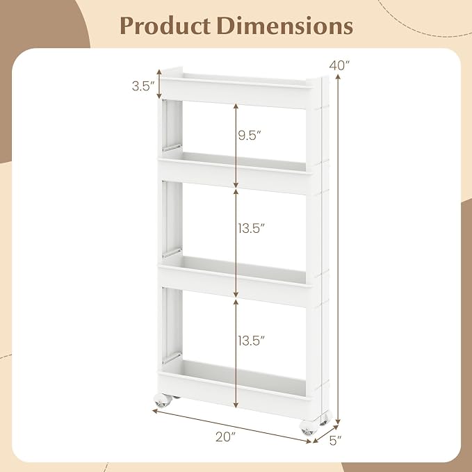 Giantex 4-Tier Slim Rolling Storage Cart, 5" W Narrow Slide Out Plastic Organizer Rack with Wheels, Mobile Utility Cart w/Shelving Unit for Kitchen, Bathroom, Office, Laundry Room - Image 3