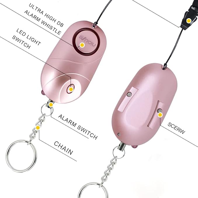BXROIU 2 Pack Personal Safety Alarm for Women (Rose Gold + Black) | Loud Keychain Emergency Alarm with LED Light, Portable Safety Siren for Walking, Travel, Jogging & Night Safety - Image 3