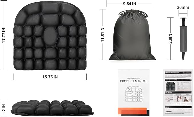 Airplane Seat Cushion for Long Flights, Inflatable & Portable Travel Cushion for Tailbone Pain Relief, Pressure Relief Car Seat Cushion for Office Chair and Wheelchair Use - Image 7