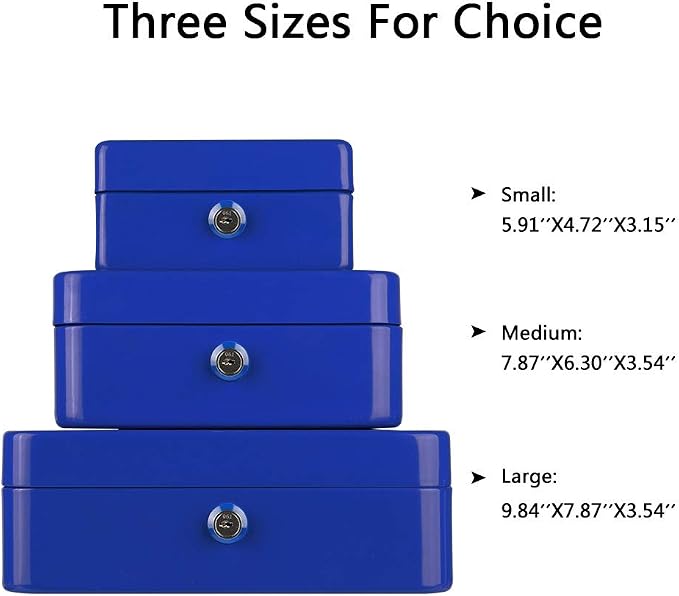 KYODOLED Cash Box with Money Tray,Storage Safe Lock Box with Key,Cash Drawer,7.87"x 6.30"x 3.54" Blue Medium - Image 6