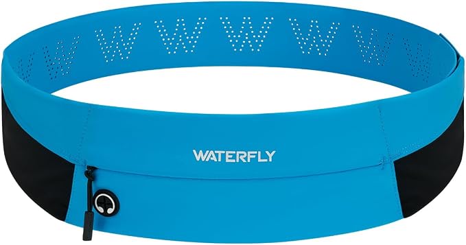 WATERFLY Running Belt Fanny Pack: Slim Lightweight Waist Bag for Runners | Trim-to-Size Hook & Loop Fit 24"-47", Workout Phone Holder, 3 Pockets, Reflective Strip, Fitness Jogging Exercise, Women, Men by Waterfly