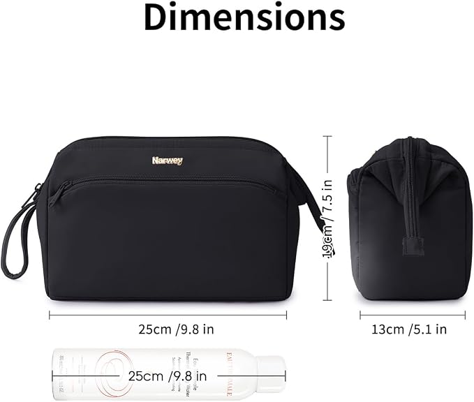 Narwey Large Travel Makeup Bag For Women Girls, Wide Open Cosmetic Bag, Portable Toiletry Bag for Cosmetics, Toiletries, Skincare, Brushes (Black) - Image 2