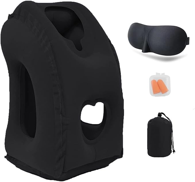Inflatable Travel Pillows for Airplane, Blow Up Neck Pillow for Sleeping, Airplane Travel Essentials for Long Flight Support Head, Neck and Lumbar, Used for Car/Bus/Train/Office Rest, Adults Kids by Povinmos