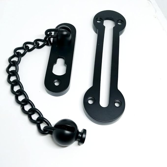 Door Chain Lock, 3mm Extra-Thick Ss304 Stainless Steel Solid Door Security Chain Guard, Heavy Duty Door Chain for Inside Door (Black) - Image 2