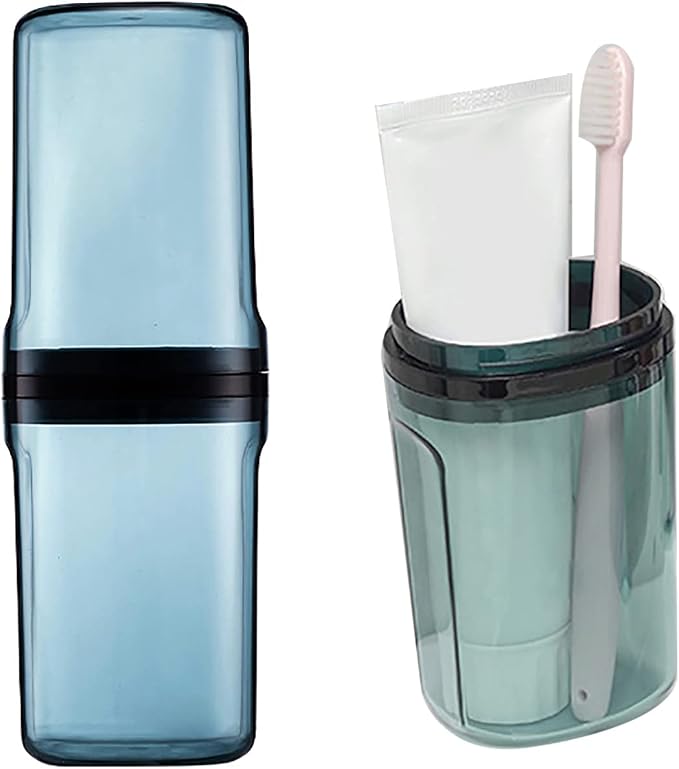 Travel Toileting Cup, Transparent Mouthwash Cup, Portable Toothbrush & Toothpaste Case with Cover, Toiletries Toothpaste Toothbrush Storage Box for Bathroom Travel Camping Home School Business Trip by Gouccpu
