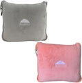 BlueHills Travel Blanket Pillows for Two Airplane Traveling Essentials Flight Throws in Bag case with Backpack Clip Compact Large Plane Accessories – Light Gray and Light Pink by BlueHills