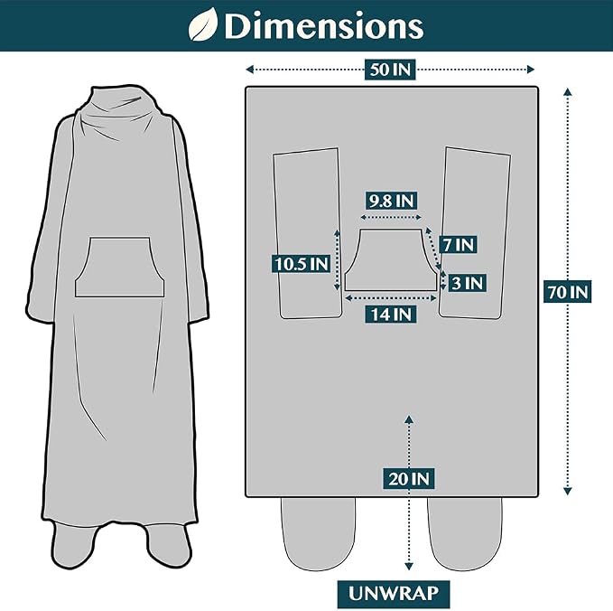 PAVILIA Fleece Blanket with Sleeves, Foot Pockets for Women Men Adults, Plush Wearable Blanket Throw Wrap, Warm Snuggle Blanket Robe, Cozy Gift Ideas Wife Mom, Dusty Blue - Image 6
