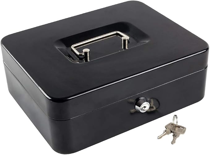 KYODOLED Metal Cash Box with Money Tray and Lock,Money Box with Cash Tray,Cash Drawer,11.81"x 9.45"x 3.54" Black X Large by KYODOLED