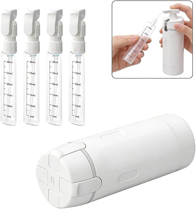 EdenEcho 4 in 1 Travel Dispenser, 4 Pack 30ML/1OZ Travel Bottles with Stickers for Toiletries, Leak Proof Travel Size Containers, Portable for Shampoo Lotion Conditioner Cream White - Image 6