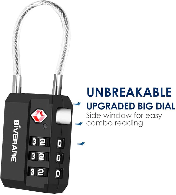 2 Pack TSA Approved Travel Luggage Locks, Cable Combination Lock 3-Digit, Keyless Suitcase Padlocks, Weatherproof Padlock for Locker, Golf Bag, Gun Case, Backpack, Anti Theft, Easy Read Dials-Black - Image 5